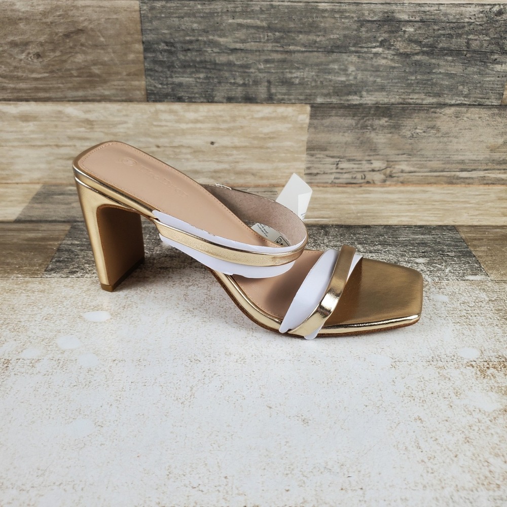 The Drop Avery Womens Sandals Sz 9 Gold Metallic Slip On Block Heel Square Toe